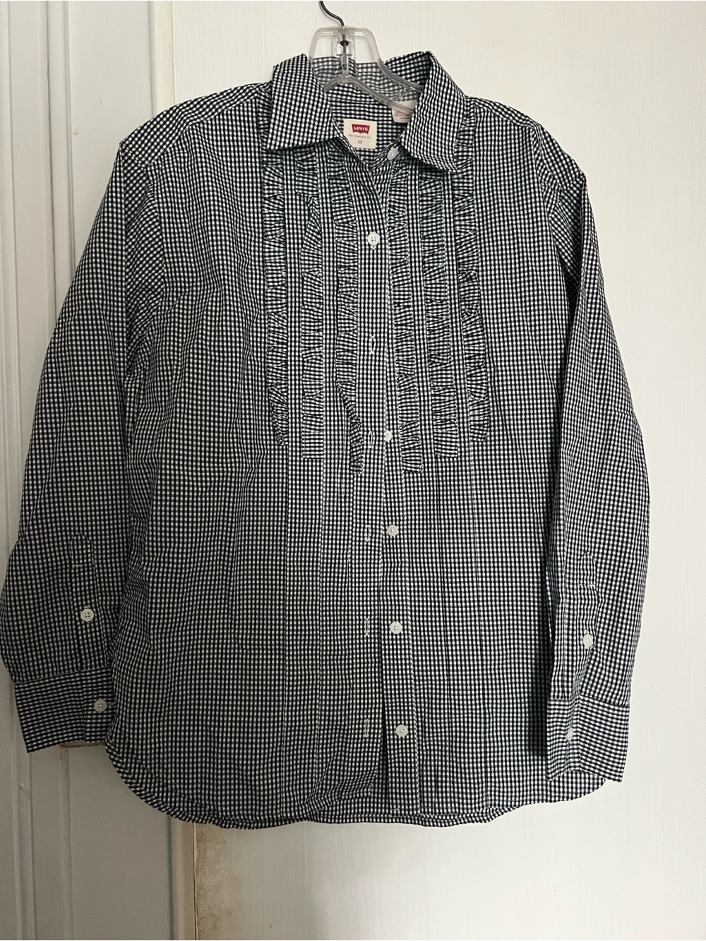 Levi's Black and White Gingham Button-Down Shirt with Pintuck Front